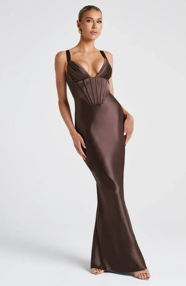 ARIA CORSET MAXI — PLUM BROWN