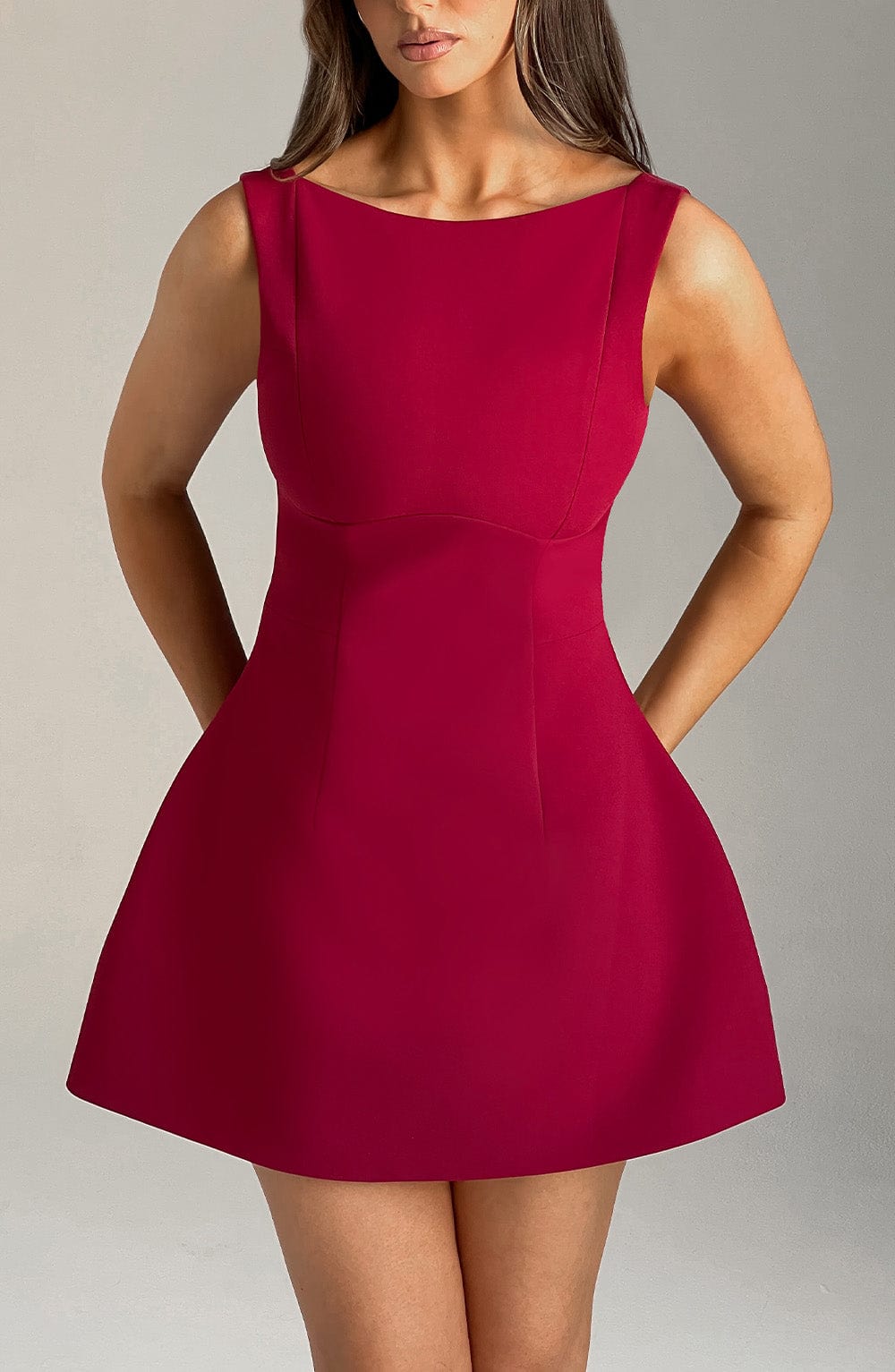 NOIR BACKLESS MINI DRESS - WINE
