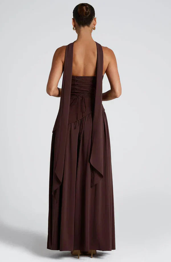 VALENCIA MAXI DRESS — PLUM BROWN